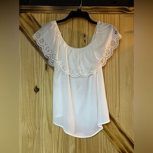 EUC Eyelet Cutout Ruffle Blouse White M